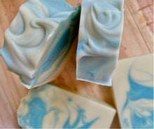 Load image into Gallery viewer, Top of blue and white soap bars
